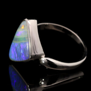 Blue, Purple and Green Sterling Silver Solid Australian Boulder Opal Ring