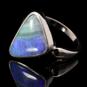 Blue, Purple and Green Sterling Silver Solid Australian Boulder Opal Ring