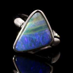 Blue, Purple and Green Sterling Silver Solid Australian Boulder Opal Ring