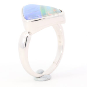 Blue, Purple and Green Sterling Silver Solid Australian Boulder Opal Ring