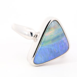 Blue, Purple and Green Sterling Silver Solid Australian Boulder Opal Ring