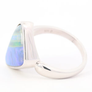 Blue, Purple and Green Sterling Silver Solid Australian Boulder Opal Ring