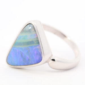 Blue, Purple and Green Sterling Silver Solid Australian Boulder Opal Ring