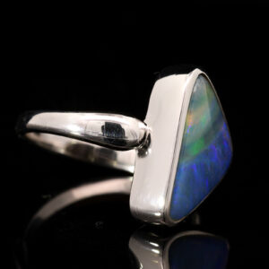 Blue, Purple and Green Sterling Silver Solid Australian Boulder Opal Ring