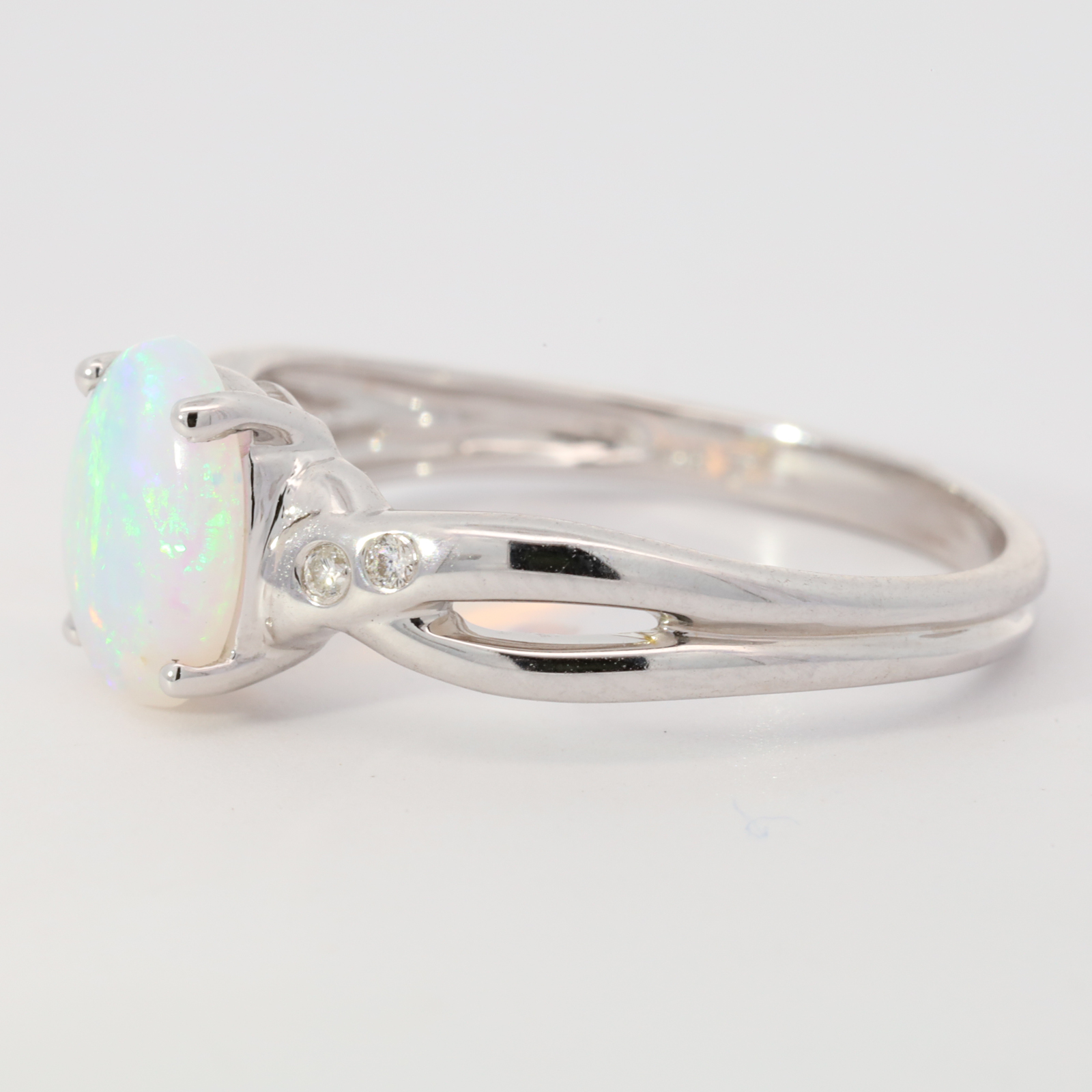 Blue Green White Gold Solid Australian Crystal Opal Engagement Ring with Diamonds
