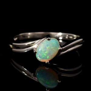Blue Green White Gold Solid Australian Crystal Opal Ring