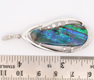 Premium White Gold Blue Green Solid Australian Boulder Opal Necklace Pendant with Diamonds