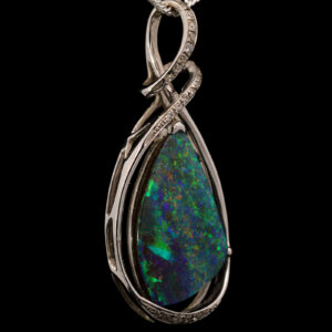 Premium White Gold Blue Pink Green Solid Australian Boulder Opal Necklace Pendant with Diamonds