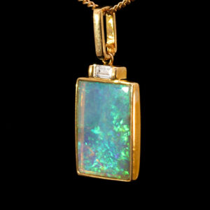 Blue Green Yellow Gold Solid Australian Crystal Opal Necklace Pendant