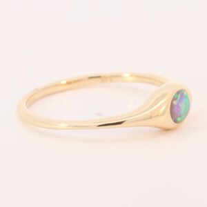 Blue and Green Yellow Gold Solid Australian Crystal Opal Engagement Ring