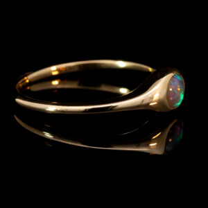 Blue and Green Yellow Gold Solid Australian Crystal Opal Engagement Ring