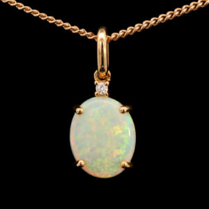 Blue Green Yellow Gold Solid Australian Crystal Opal Pendant with Diamond