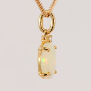 Blue Green Yellow Gold Solid Australian Crystal Opal Necklace Pendant with Diamond
