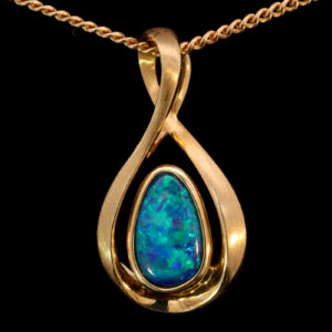 Yellow Gold Blue Green Doublet Opal Pendant.