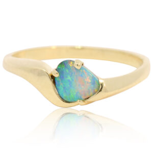 Yellow Gold Blue Green Orange Pink Solid Australian Boulder Opal Engagement Ring