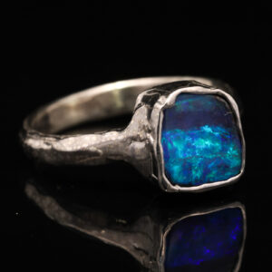 Sterling Silver Blue Green Purple Solid Australian Boulder Opal Ring