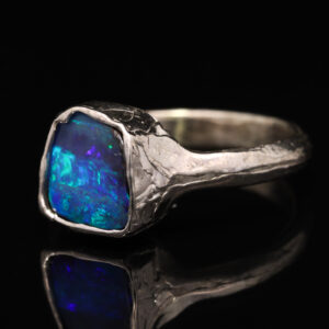 Sterling Silver Blue Green Purple Solid Australian Boulder Opal Ring