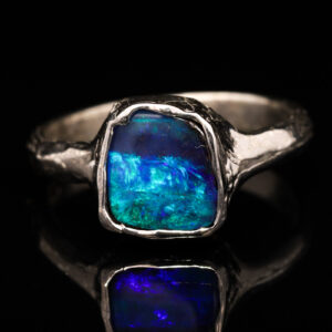 Sterling Silver Blue Green Purple Solid Australian Boulder Opal Ring