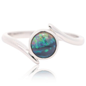 Sterling Silver Blue Green Black Opal Ring