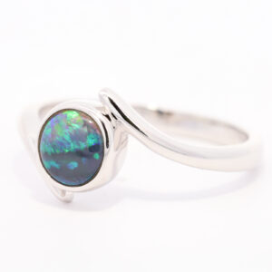 Sterling Silver Blue Green Black Opal Ring