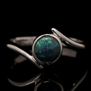 Sterling Silver Blue Green Black Opal Ring