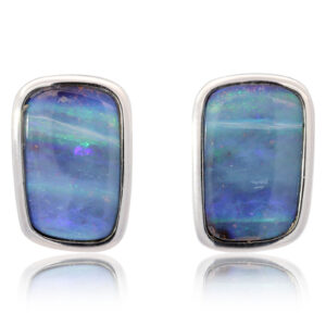 Sterling Silver Blue Green Purple Solid Australian Boulder Opal Stud Earrings
