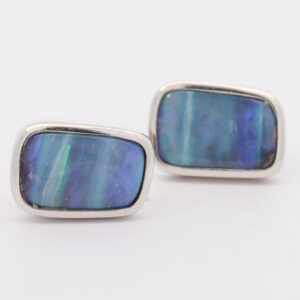 Sterling Silver Blue Green Purple Solid Australian Boulder Opal Stud Earrings