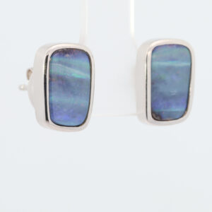 Sterling Silver Blue Green Purple Solid Australian Boulder Opal Stud Earrings