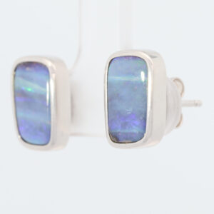 Sterling Silver Blue Green Purple Solid Australian Boulder Opal Stud Earrings