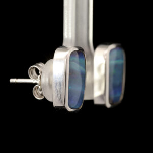 Sterling Silver Blue Green Purple Solid Australian Boulder Opal Stud Earrings