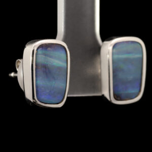 Sterling Silver Blue Green Purple Solid Australian Boulder Opal Stud Earrings