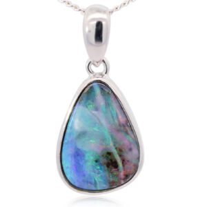 Sterling Silver Blue Green Pink Solid Australian Boulder Opal Necklace Pendant