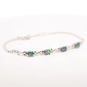 Sterling Silver Red Blue Green Orange Sterling Silver Australian Triplet Opal Bracelet