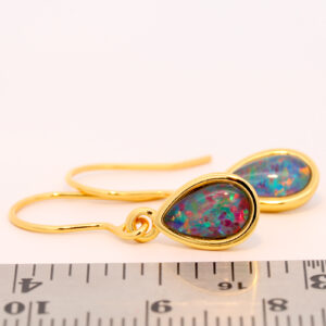 Gold Plated Sterling Silver Red Green Blue Australian Triplet Opal Drop Earrings