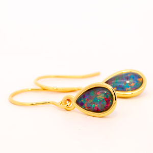 Gold Plated Sterling Silver Red Green Blue Australian Triplet Opal Drop Earrings