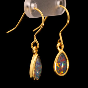 Gold Plated Sterling Silver Red Green Blue Australian Triplet Opal Drop Earrings