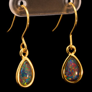 Gold Plated Sterling Silver Red Green Blue Australian Triplet Opal Drop Earrings