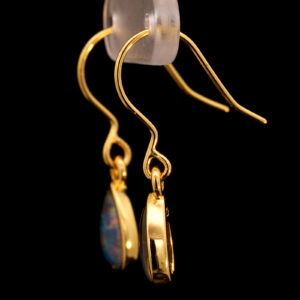 Gold Plated Sterling Silver Red Green Blue Australian Triplet Opal Drop Earrings