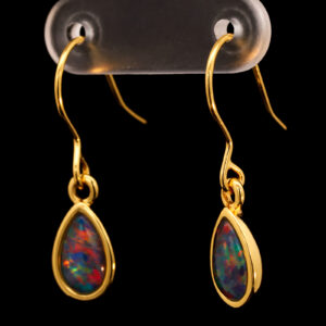 Gold Plated Sterling Silver Red Green Blue Australian Triplet Opal Drop Earrings