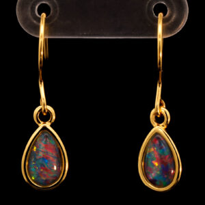 Gold Plated Sterling Silver Red Green Blue Australian Triplet Opal Drop Earrings