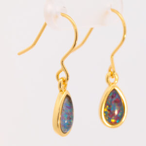 Gold Plated Sterling Silver Red Green Blue Australian Triplet Opal Drop Earrings