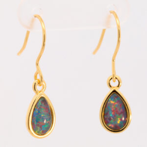 Gold Plated Sterling Silver Red Green Blue Australian Triplet Opal Drop Earrings