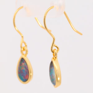Gold Plated Sterling Silver Red Green Blue Australian Triplet Opal Drop Earrings