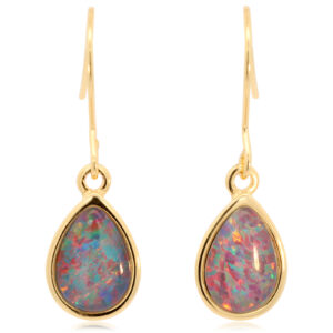 Gold Plated Sterling Silver Red Green Blue Australian Triplet Opal Drop Earrings