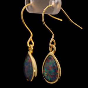 Gold Plated Sterling Silver Red Green Blue Australian Triplet Opal Drop Earrings