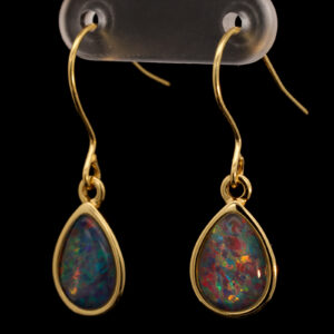 Gold Plated Sterling Silver Red Green Blue Australian Triplet Opal Drop Earrings