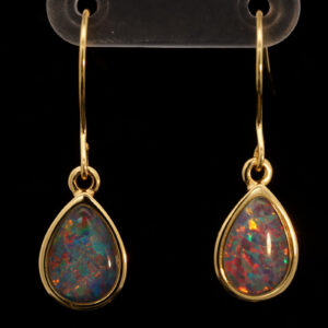 Gold Plated Sterling Silver Red Green Blue Australian Triplet Opal Drop Earrings