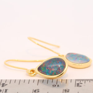 Gold Plated Sterling Silver Red Green Blue Australian Triplet Opal Drop Earrings