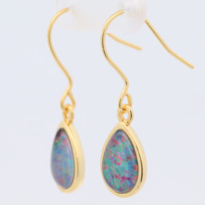 Gold Plated Sterling Silver Red Green Blue Australian Triplet Opal Drop Earrings