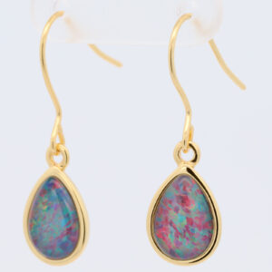 Gold Plated Sterling Silver Red Green Blue Australian Triplet Opal Drop Earrings